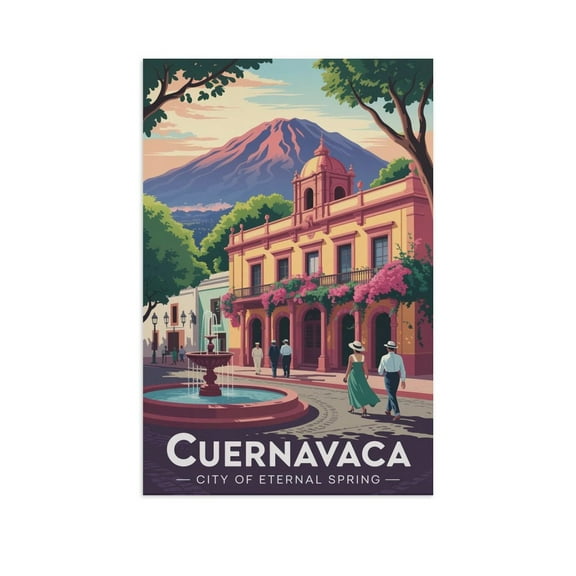 Nostalgic Cuernavaca Travel Poster Featuring Mountain Background And City Heritage Print Poster