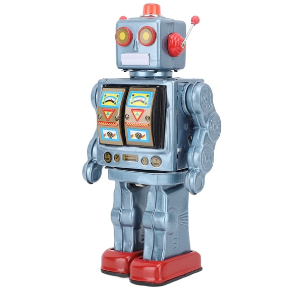 Nostalgic Electric Rotating Metal Tin Robot Mechanical Walking Figure Toy Collector Model Blue, 14 Inches / 35.6 cm