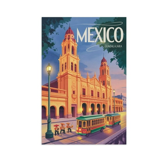 Nostalgic Guadalajara Retro Travel Poster Featuring Vibrant Music Scene And Old Buildings Print Poster