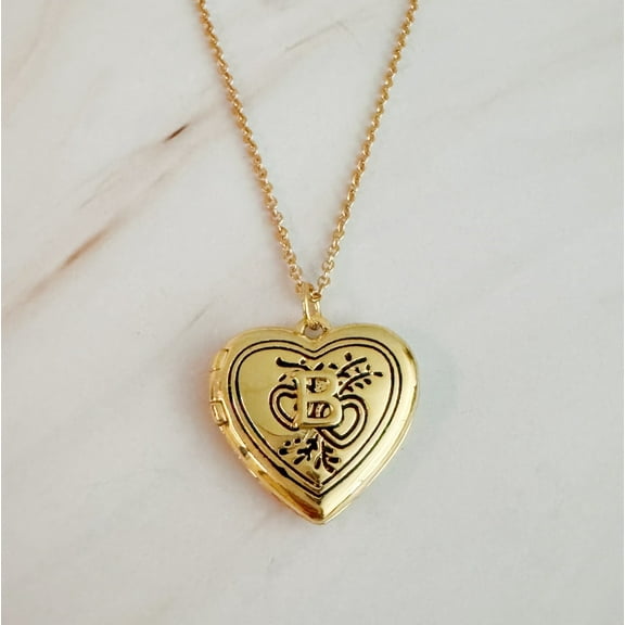 Ellison+Young Nostalgic Heart Initial Open Locket Woman Necklace, 18 inch chain