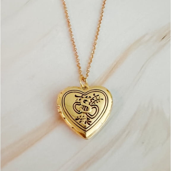 Ellison+Young Nostalgic Heart Initial Open Locket Woman Necklace, 18 inch chain