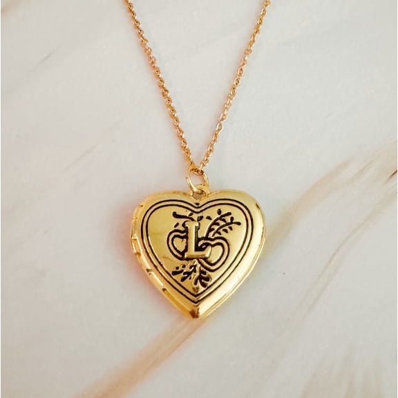 Ellison+Young Nostalgic Heart Initial Open Locket Woman Necklace, 18 inch chain