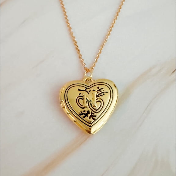 Ellison+Young Nostalgic Heart Initial Open Locket Woman Necklace, 18 inch chain