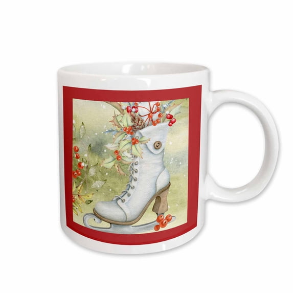 3drose, Nostalgic Ice Skate with Christmas Foliage and Berries, 11oz Mug