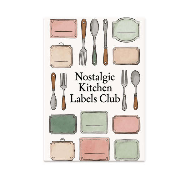 Nostalgic Kitchen Labels Club - Retro Cooking Decor - 13x19 Poster Print