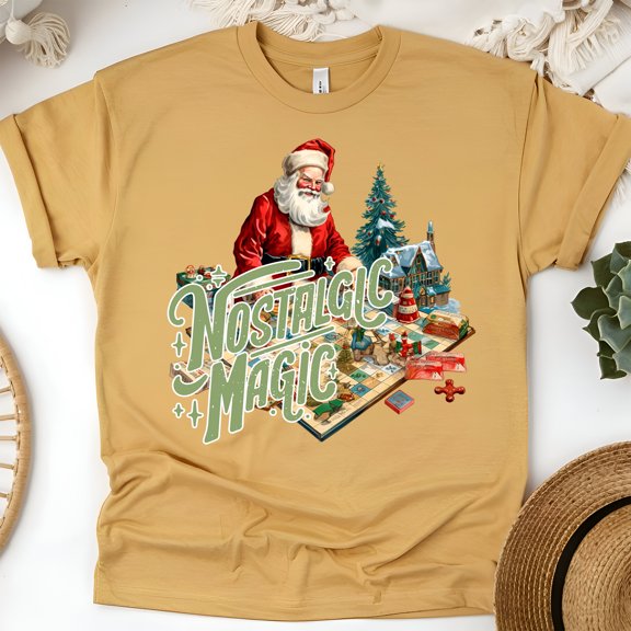 Nostalgic Magic T-Shirt | Vintage Santa Holiday Graphic Tee, Gold, Size 2XL