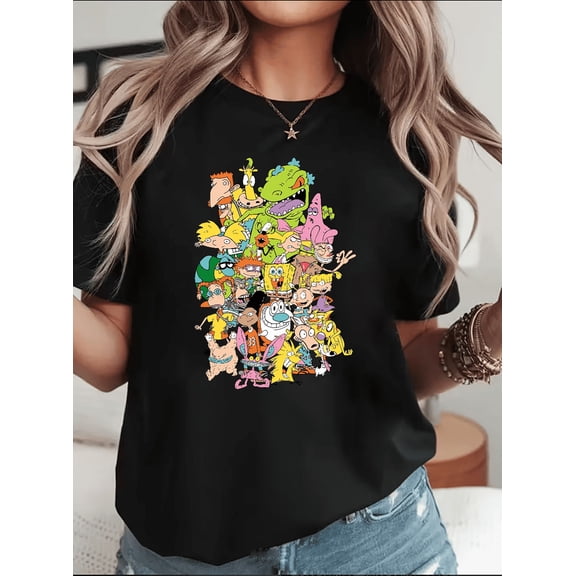 Nostalgic Nineties Throwback Cartoon Mashup Vintage Graphic Unisex T-Shirt V15255, up to Size 5XL