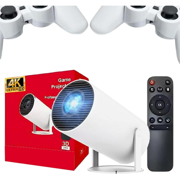 Nostalgic Projector, 4K Projector With Retro Gaming Console, Arcade Projector, Smart Projector With Built In 20000+ Games, Max 300 Game Projector, Retro Game Projector With 2 Wireless Controllers