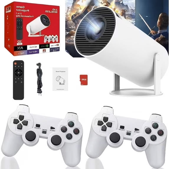 Open Box Nostalgic Projector, 4K Projector with Retro Gaming Console, Arcade Vision Projector, Smart Projector with Built in 20000+ Games, Retro Game Projector with 2 Wireless Controllers
