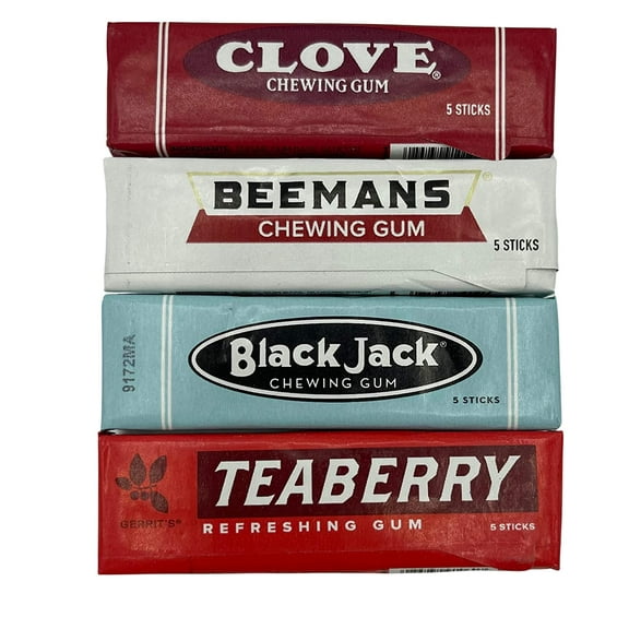 Nostalgic Retro Chewing Gum Variety Black Jack, Beeman's, Clove and Teaberry - 1 Pack of Each