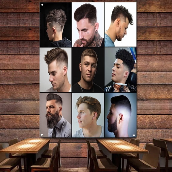 Nostalgic Retro Men's Hairstyles Vintage Barber Shop Advertisement Plaque Wall Decor Banner Flag Haircut & Shave Poster Tapestry 38" x 57"
