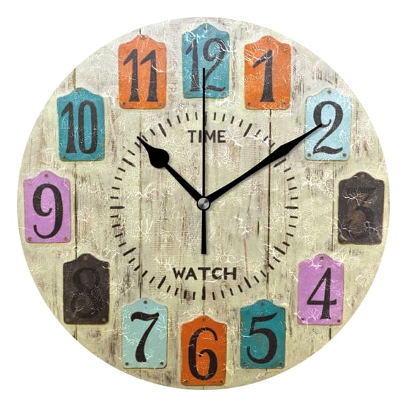 Nostalgic Retro Round Wall Clock Home Decor Non-Ticking Silent Wall Watch Vintage Quiet Desk Clock For Living Room Bedroom（14 Inch）