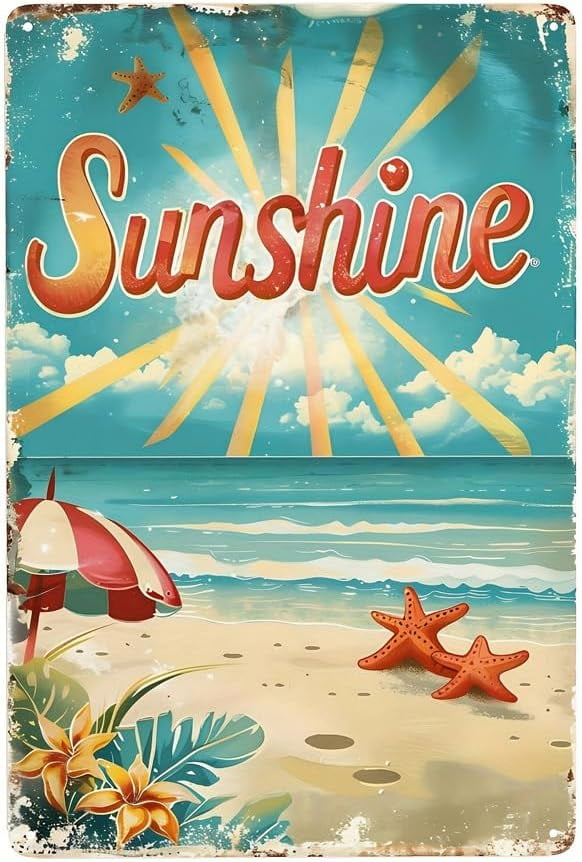 Nostalgic Seaside With Scalloped Edges Sunshine Sign Metal Tin Signs ...