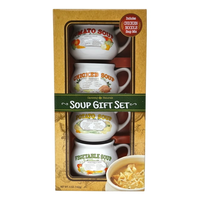 Nostalgic Soup Bowls Box Gift Set with Chicken Noodle Soup Mix by Caraway Naturals, 5oz, 1ct