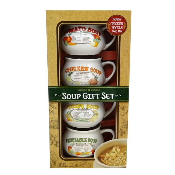 Nostalgic Soup Bowls Box Gift Set with Chicken Noodle Soup Mix by Caraway Naturals, 5oz, 1ct