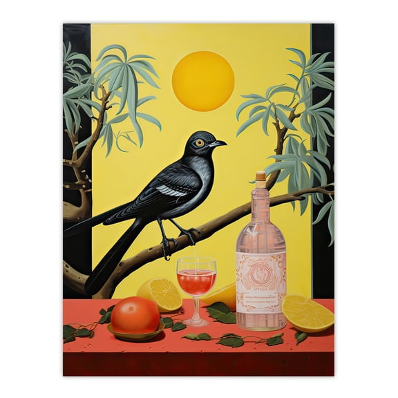 Nostalgic Spirits Oil Painting Pink Tequila Sunrise Vintage Advertisement Kitchen Artwork with Mockingbird Unframed Wall Art Print Poster Home Decor Premium