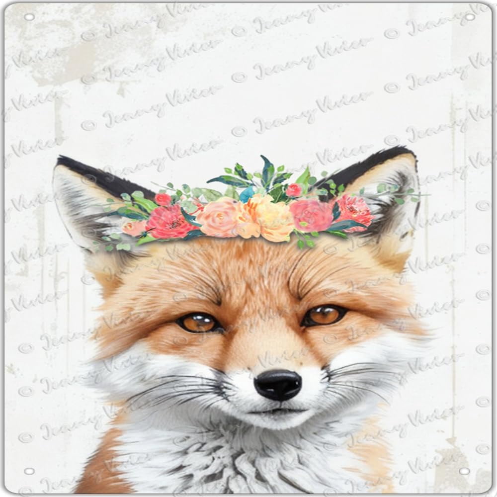Nostalgic Square tin Sign Fox Woodland Nursery Wall Art Prints Cute ...