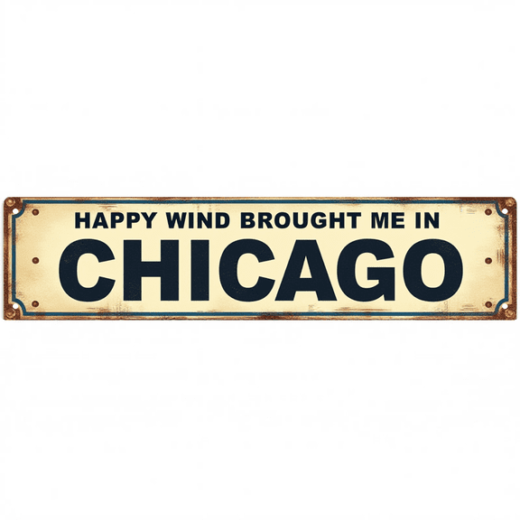 Nostalgic Tin Sign 16x4 Inch Happy Wind Brought Me In Design - Ideal for Living Room, Patio, Outdoor Decor