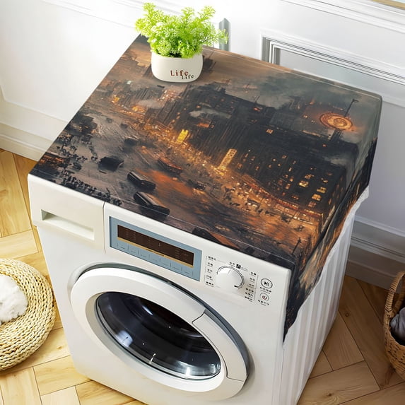 Nostalgic View Of The CityWasher and Dryer Covers Dust-Proof and Oil Resistant Fridge Cover with 4 Storage Pockets Washing Machine Top Cover for Laundry Kitchen Home 51.2 x 22 In