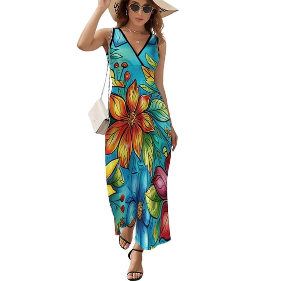 Nostalgic Vintage Floral Art Sleeveless Dress Women's Summer Suit Dresses for Women 2025 Luxury Party Dress