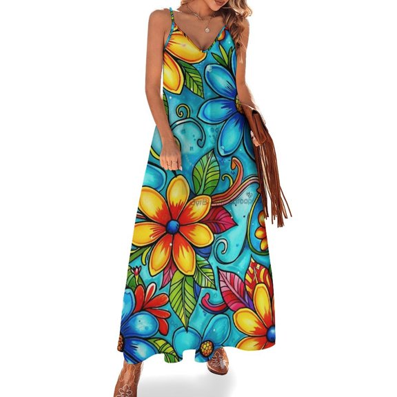 Nostalgic Vintage Floral Design Sleeveless Dress Woman Fashion Long Dresses Women's Summer Suit Dress 2025