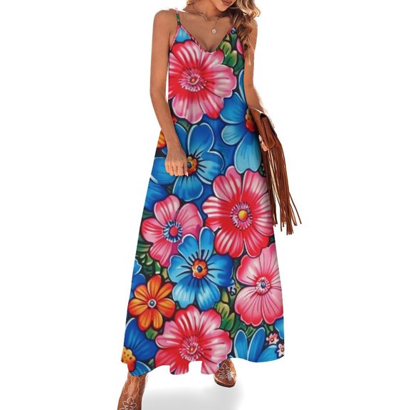 Nostalgic Vintage Floral Design Sleeveless Dress Woman Fashion Long Dresses Women's Summer Suit Dress 2025