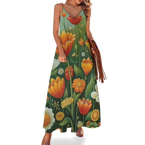 Nostalgic Vintage Floral Design Sleeveless Dress Woman Fashion Long Dresses Women's Summer Suit Dress 2025