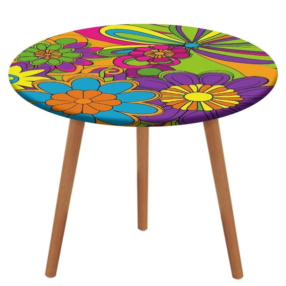 Nostalgic Vintage Floral Fitted Table Cover - Waterproof Elastic Edged Tablecloth Wipeable Table Cloth for Spring Party Dinner Table Decor (Fit for 45"-54" Round Tables)