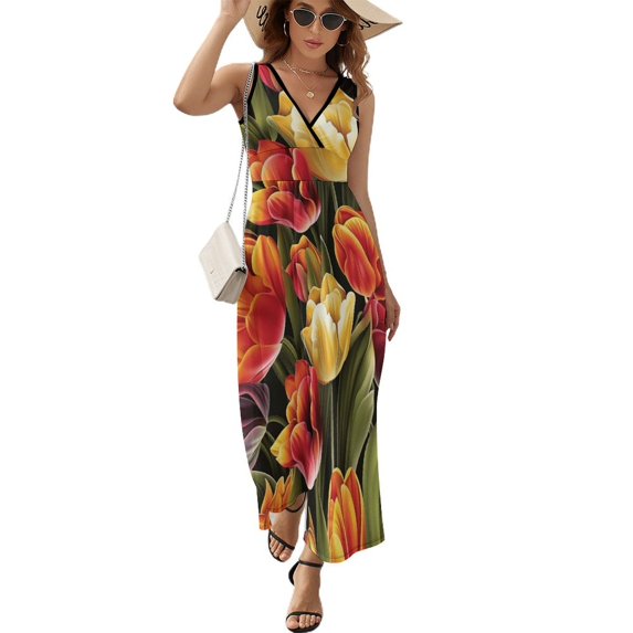 Nostalgic Vintage Floral King Size Sleeveless Dress Dresses Summer Women Dresses Clothing Woman Dresses Dress