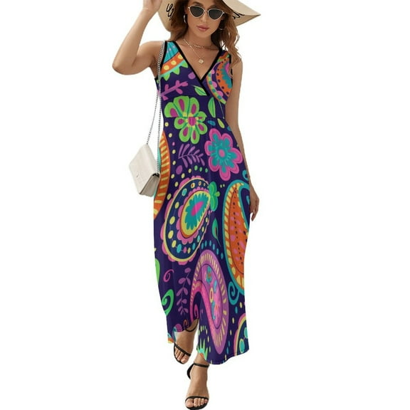 Nostalgic Vintage Floral Sleeveless Dress Woman Fashion Long Dresses Women's Summer Suit Dress 2025