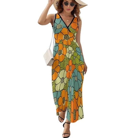 Nostalgic Vintage Floral Sleeveless Dress Woman Fashion Long Dresses Women's Summer Suit Dress 2025