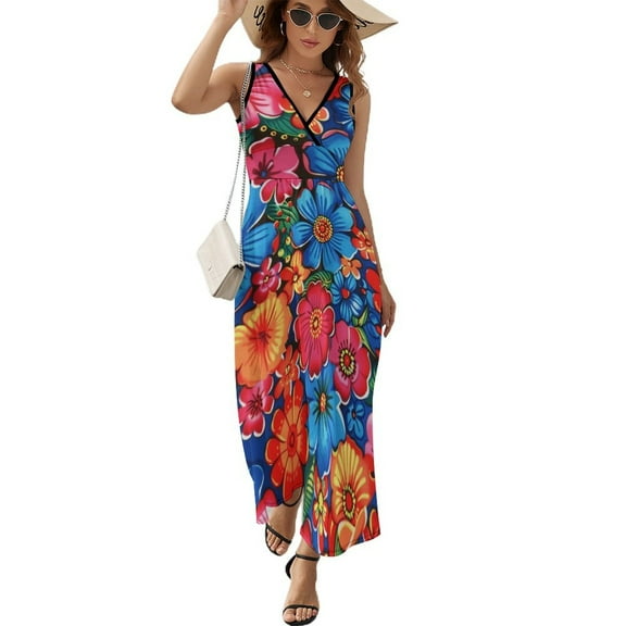 Nostalgic Vintage Floral Sleeveless Dress Woman Fashion Long Dresses Women's Summer Suit Dress 2025