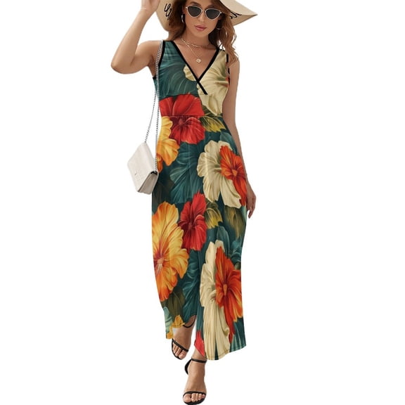 Nostalgic Vintage Floral Sleeveless Dress Woman Fashion Long Dresses Women's Summer Suit Dress 2025