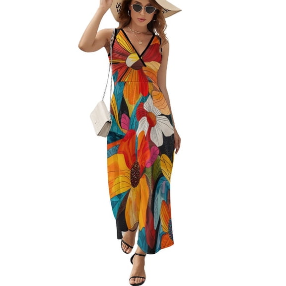 Nostalgic Vintage Floral Sleeveless Dress Woman Fashion Long Dresses Women's Summer Suit Dress 2025
