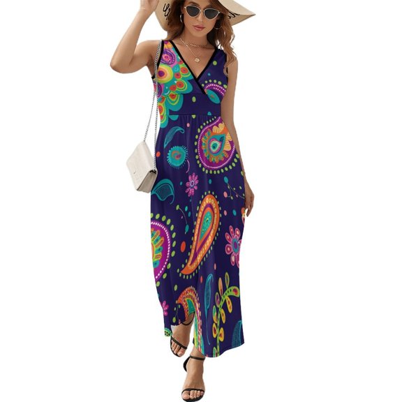Nostalgic Vintage Floral Sleeveless Dress Woman Fashion Long Dresses Women's Summer Suit Dress 2025