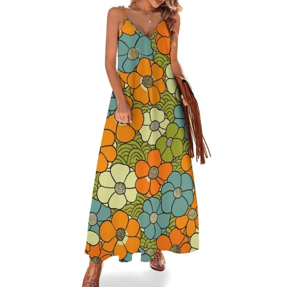 Nostalgic Vintage Floral Sleeveless Dress Woman Fashion Long Dresses Women's Summer Suit Dress Summer 2025 Women