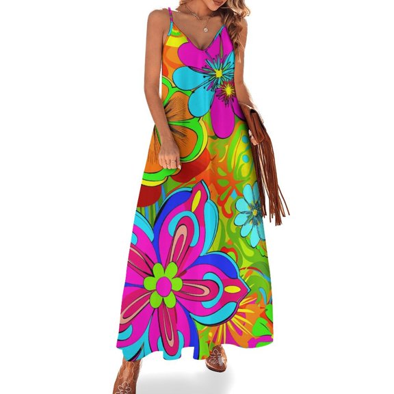 Nostalgic Vintage Floral Sleeveless Dress Women's Luxury Party Dress Birthday Dresses for Women