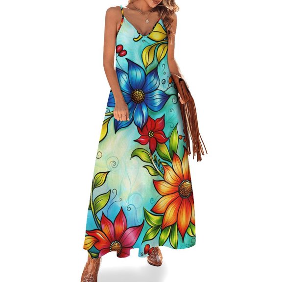 Nostalgic Vintage Floral Sleeveless Dress Women's Luxury Party Dress Birthday Dresses for Women