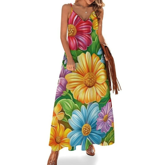 Nostalgic Vintage Floral Sleeveless Dress for Women Clothing Female Women's Summer Skirt