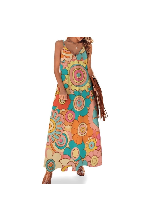 Nostalgic Vintage Floral Sleeveless Dress for Women Clothing Female Women's Summer Skirt