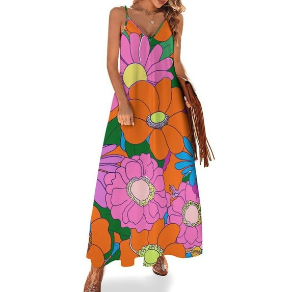 Nostalgic Vintage Floral Sleeveless Dress for Women Clothing Female Women's Summer Skirt