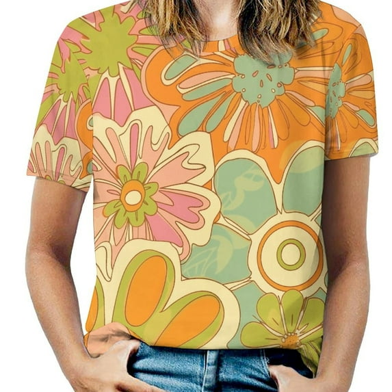 Nostalgic Vintage Floral T Shirts Basic T-Shirt Short Sleeve Ladies Tee Shirt Summer Graphic Clothing