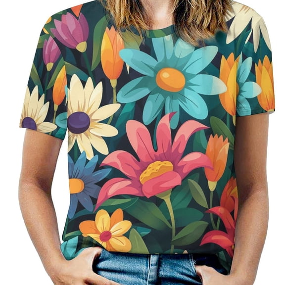 Nostalgic Vintage Floral T Shirts Basic T-Shirt Short Sleeve Ladies Tee Shirt Summer Graphic Clothing
