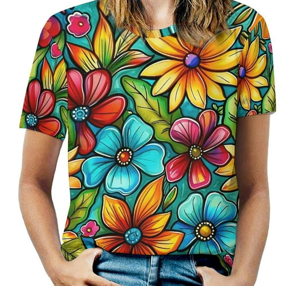 Nostalgic Vintage Floral T Shirts Basic T-Shirt Short Sleeve Ladies Tee Shirt Summer Graphic Clothing