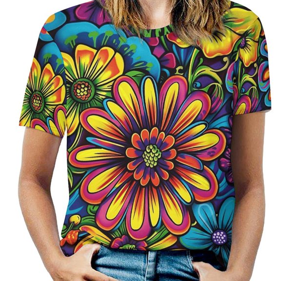 Nostalgic Vintage Floral T Shirts Basic T-Shirt Short Sleeve Ladies Tee Shirt Summer Graphic Clothing