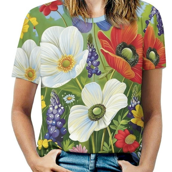 Nostalgic Vintage Floral T Shirts Basic T-Shirt Short Sleeve Ladies Tee Shirt Summer Graphic Clothing
