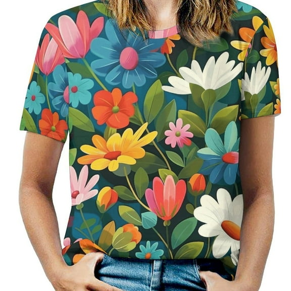 Nostalgic Vintage Floral T Shirts Basic T-Shirt Short Sleeve Ladies Tee Shirt Summer Graphic Clothing