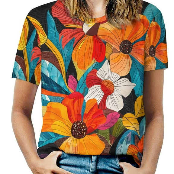 Nostalgic Vintage Floral T Shirts Basic T-Shirt Short Sleeve Ladies Tee Shirt Summer Graphic Clothing