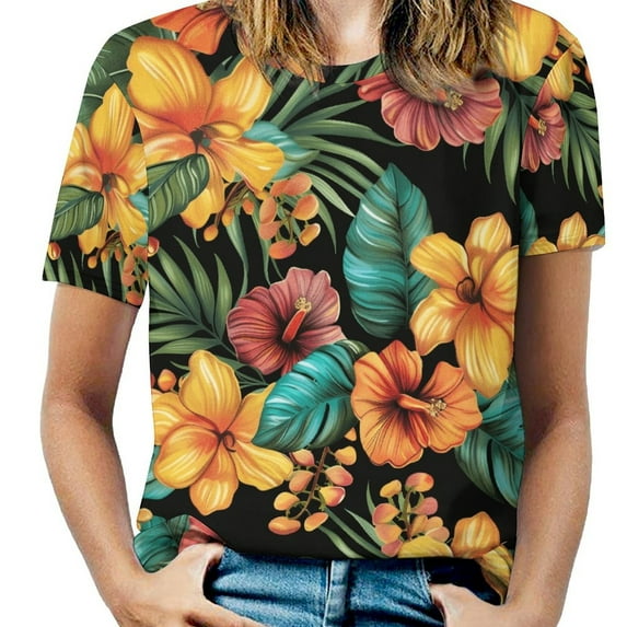 Nostalgic Vintage Floral Women's Short Sleeve T-Shirt Crew Neck Casual Summer Trendy Loose Fit Tops