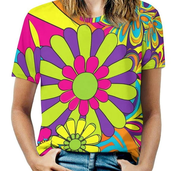 Nostalgic Vintage Floral Women's Short Sleeve T-Shirt Crew Neck Casual Summer Trendy Loose Fit Tops